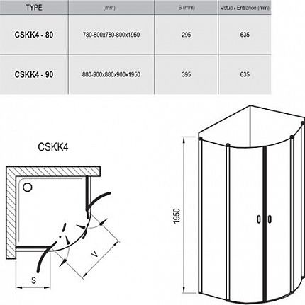Душевой угол Ravak Chrome CSKK4-90 белый+стекло Transparent