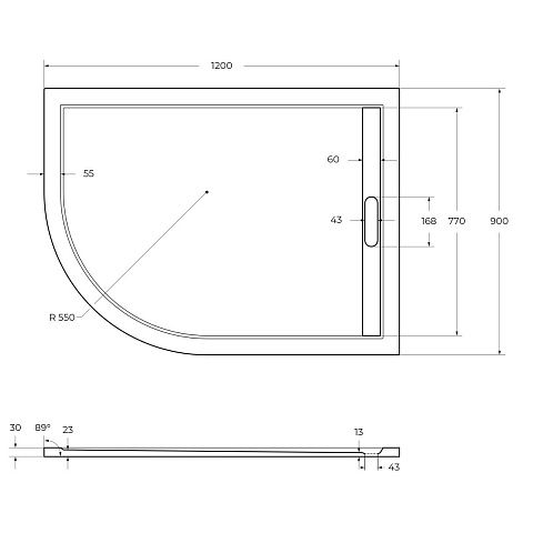 Cezares  TRAY-AS-RH-120/90-550-30-W-R
