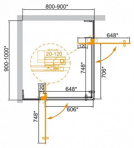 Душевой уголок CEZARES SLIDER AH-2, SLIDER-AH-2-80/90-90/100-GRIGIO-Cr